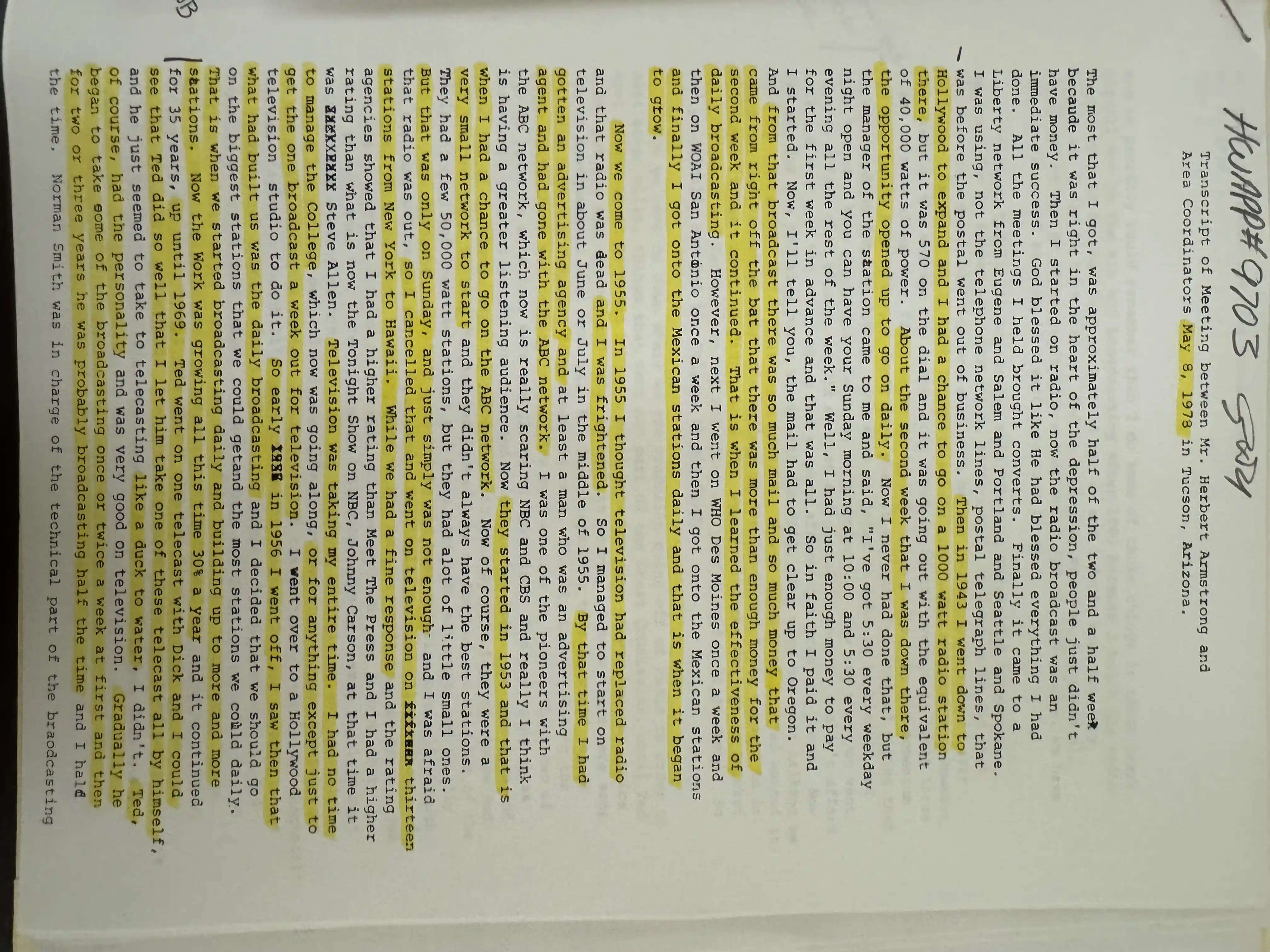 HWA mtg with Area Coordinators,8May1978